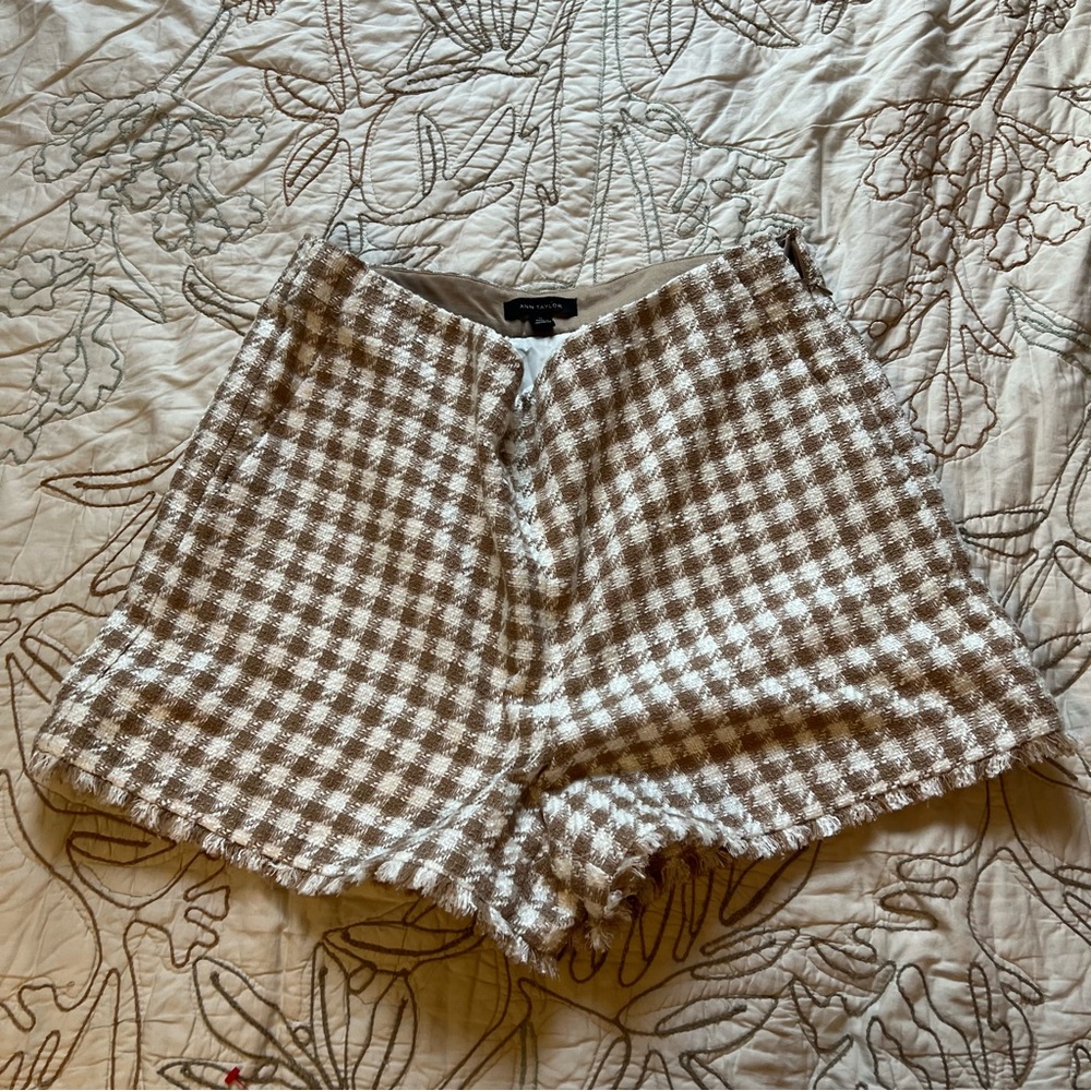 Ann Taylor High Waist Checkered Shorts - Brown and Cream